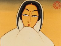 Detail of 'Lady in sari', by Jamini Roy, Bengal, c. 1940s (Museum no: LI2199.17)
