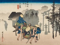 Detail of 'Morning Mist at Mishima', by Utagawa Hiroshige I, 1833-1834 (Museum no: EAX.4269)