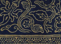 Detail of block-printed textile fragment with band of rosettes and flowers, Gujarat, 1250-1350 (Museum No: EA1990.140)