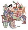 Detail of porcelain plate with lady and two children, 1700-1900, China (Museum no: EAX.3654).