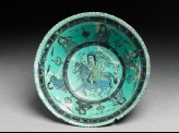Bowl with horseman, female figures, and pseudo-kufic inscription