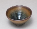 Black ware tea bowl with 'hare's fur' glazes