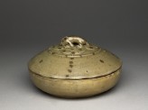 Greenware bowl and lid surmounted by an animal