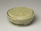 Greenware circular box and lid with floral design