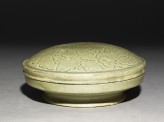 Greenware circular box and lid with peony sprays