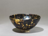 Black ware tea bowl with 'tortoiseshell' glazes