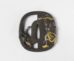 Tsuba depicting Shōki pursuing a demon