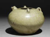 Greenware jar with chicken head and tail