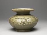 Greenware guan, or jar, with dish-shaped mouth and bands of decoration (EA1956.3925)