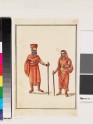 Male and female pilgrims dressed in red robes
