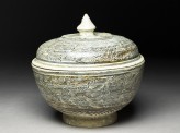 Covered bowl with feather-floral designs