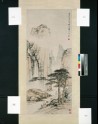 Landscape with a waterfall and a man