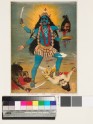 Kali, with three eyes and four arms, treading Sadashiva underfoot