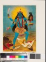 Kali, with three eyes and four arms, treading Sadashiva underfoot