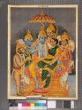 Rama seated with Sita, Bharat, Lakshmana, Hanuman, and Shatrughna