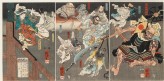 Minamoto Yoshitsune fights Benkei on Gojō Bridge, with the help of tengu demons