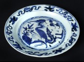 Blue-and-white plate with a crane