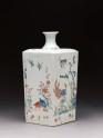 Square bottle with Dutch decoration of tiger and birds