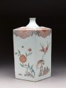 Square bottle with Dutch decoration of flowers, birds, and insects