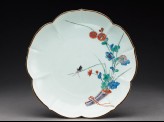 Lobed plate with chrysanthemums and a grasshopper