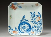 Square dish depicting a dragon chasing a flaming pearl