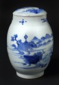 Blue-and-white jar and lid with immortal floating above a tree trunk (EA1978.800)