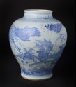 Blue-and-white jar with kylin, or horned creature, and phoenix