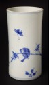 Blue-and-white brush pot with butterfly and bird on a branch