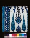 Square border tile with lamp and cypresses