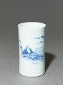 Blue-and-white brush pot depicting the immortal Zhang Qian