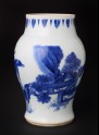 Blue-and-white jar with figures in a landscape