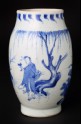 Blue-and-white jar with figure and deer in a landscape