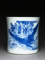 Blue-and-white brush pot with demons in a river