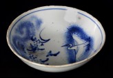 Blue-and-white bowl with crane and flowering branches