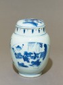 Blue-and-white jar and lid with scholars on a terrace