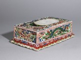 Porcelain inkstone decorated with dragons chasing fiery pearls