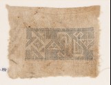 Textile fragment with spiral, inverted hooks, triangles, and S-shapes