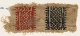 Textile fragment with diamond-shapes, quatrefoils, and trees