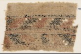 Textile fragment with bands of S-shapes and stylized shapes, possibly flowers