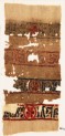 Textile fragment with bands of inscription and blazons