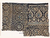 Textile fragment with rosettes, arches, stylized trees or flowers, and leaves