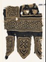 Textile fragment with hexagons and palmettes, and three tabs