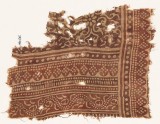 Textile fragment with bands of dotted patterns, vine, rosettes, and tendrils (EA1990.532)