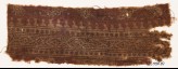 Textile fragment with bands of stars, hearts, circles, and crenellations