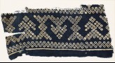 Textile fragment imitating bandhani, or tie-dye, with geometric patterns and arrow-shapes