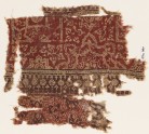 Textile fragment with half-medallions, squares, and plants