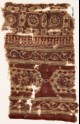 Textile fragment with elongated hexagons, vines, and linked squares