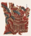 Textile fragment with chinoiserie pavilion, branches, and berries