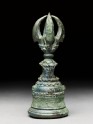 Bronze handbell with five-pronged vajra finial
