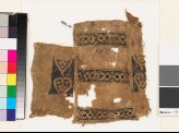 Textile fragment with bands of diamond-shapes and hearts